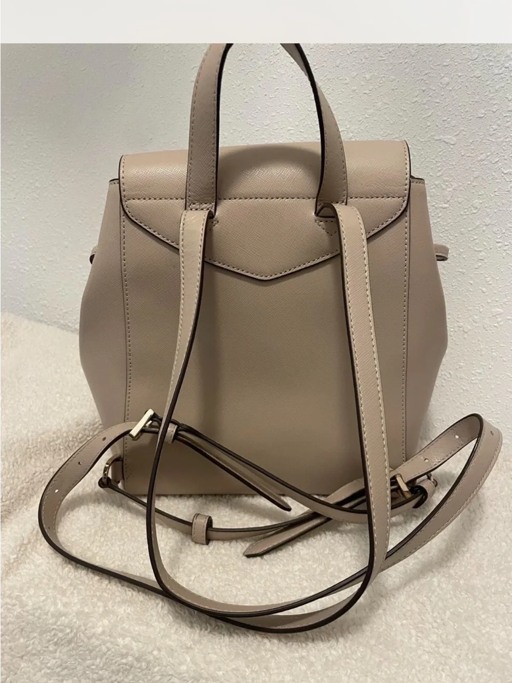 kate spade beige leather flap backpack